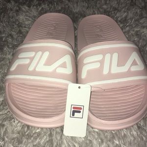 Pink FILA slides